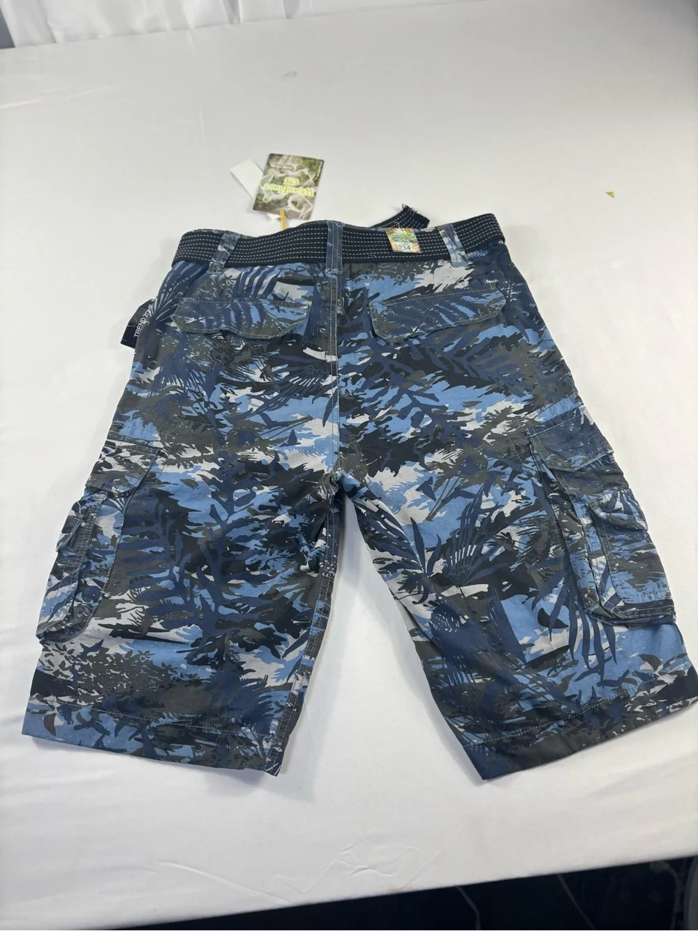Wear First Blue Camo Cargo Shorts with Utility Pockets size 34